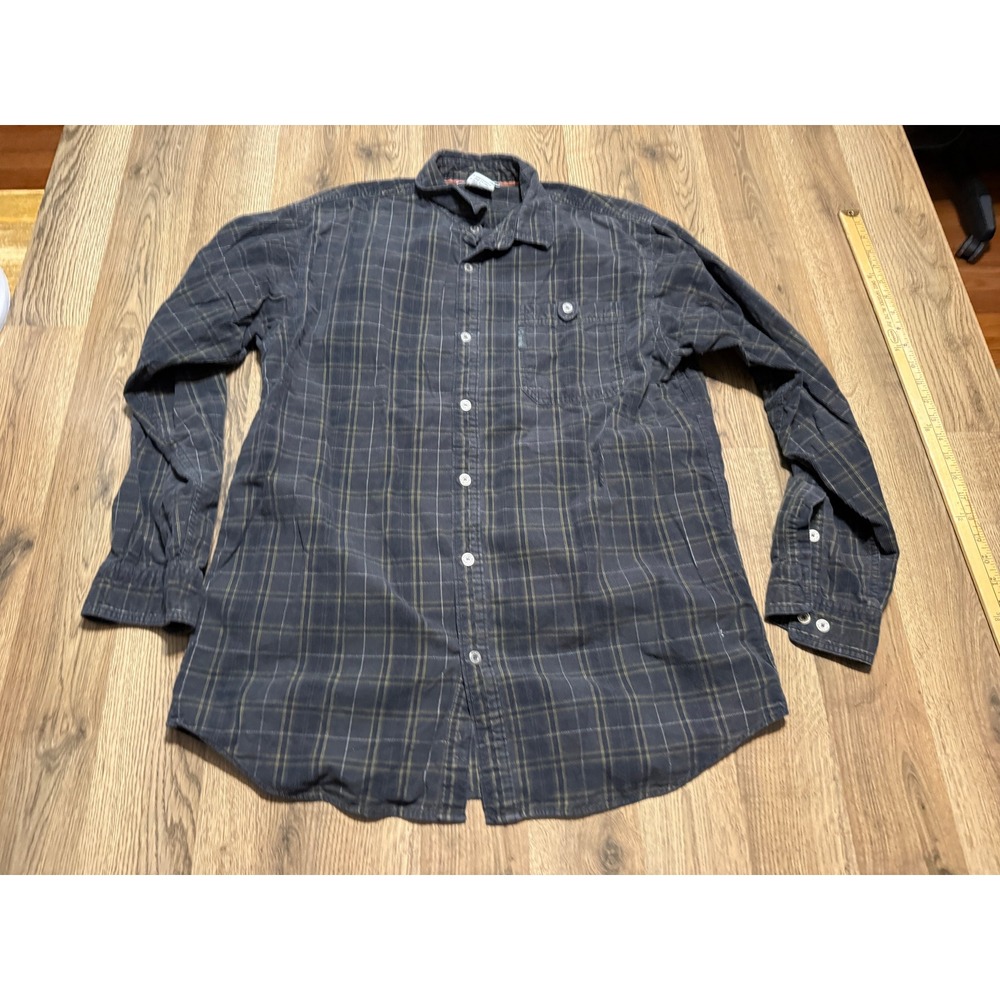 Columbia Shirts Men's Size LT Navy Blue Button Down Corduroy Plaid Casual